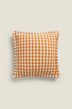 ZARA HOME ЧЕХОЛ ДЛЯ ДЕКОРАТИВНОЙ ПОДУШКИ В МЕЛКУЮ КЛЕТКУ, ГОРЧИЧНЫЙ