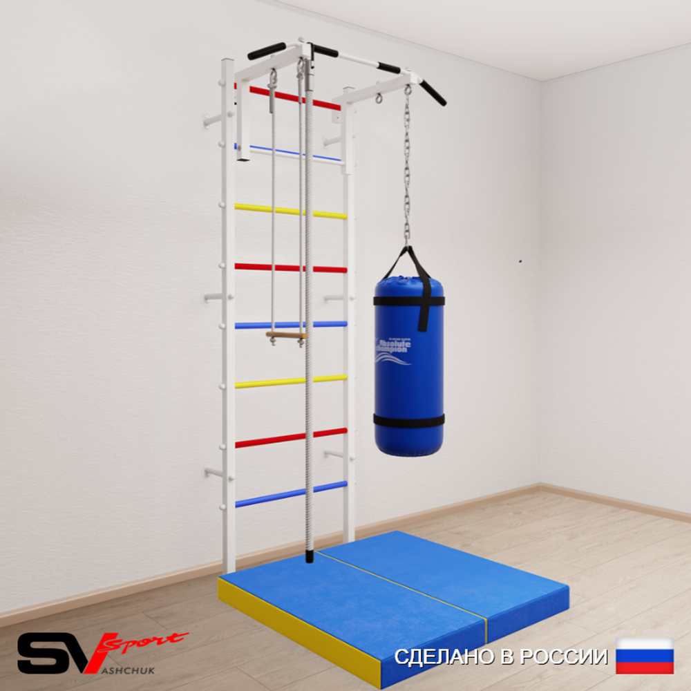 Шведская стенка Sv Sport 5155 (Турник стандарт/Канат/Трапеция/Цепь/Мешок 15кг/Мат 1м)