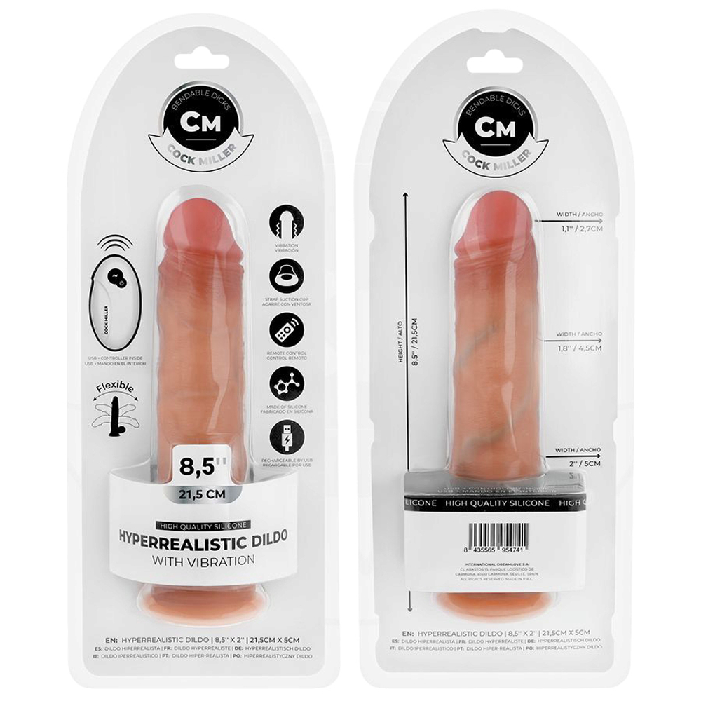 Телесный вибратор-реалистик 21,5см на присоске с пультом ДУ Cock Miller Realistic Dildo Vibration D-243373