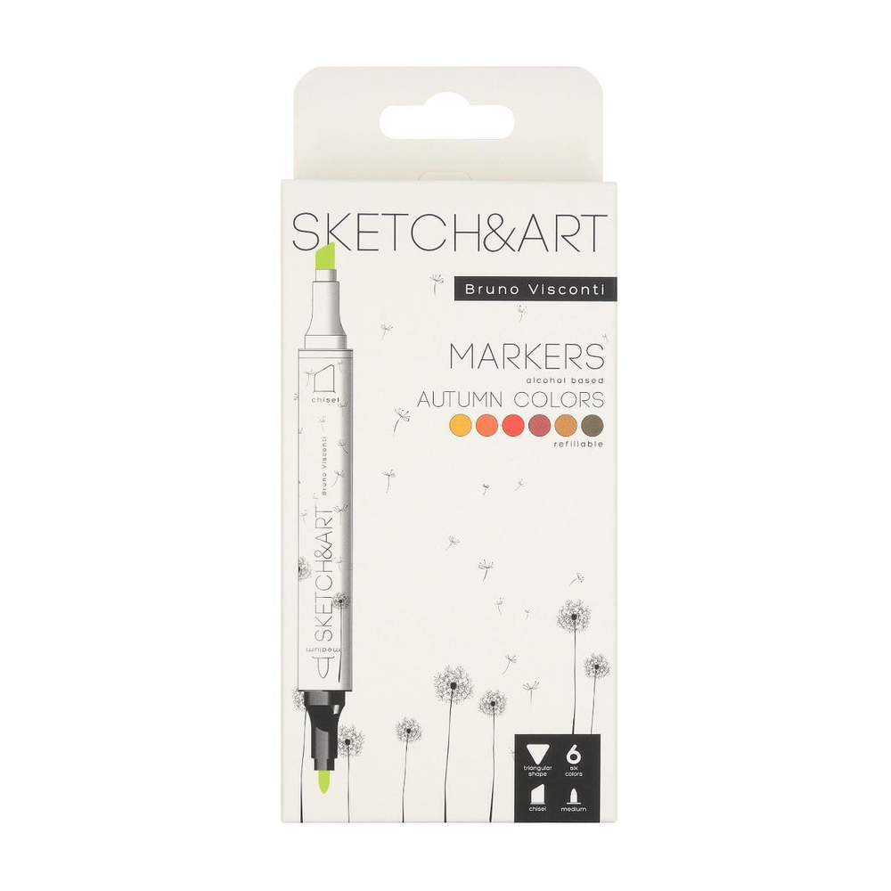 Скейтчмаркеры двусторонние 6 цв. "Sketch&Art. Осенний пейзаж" (Bruno Visconti)