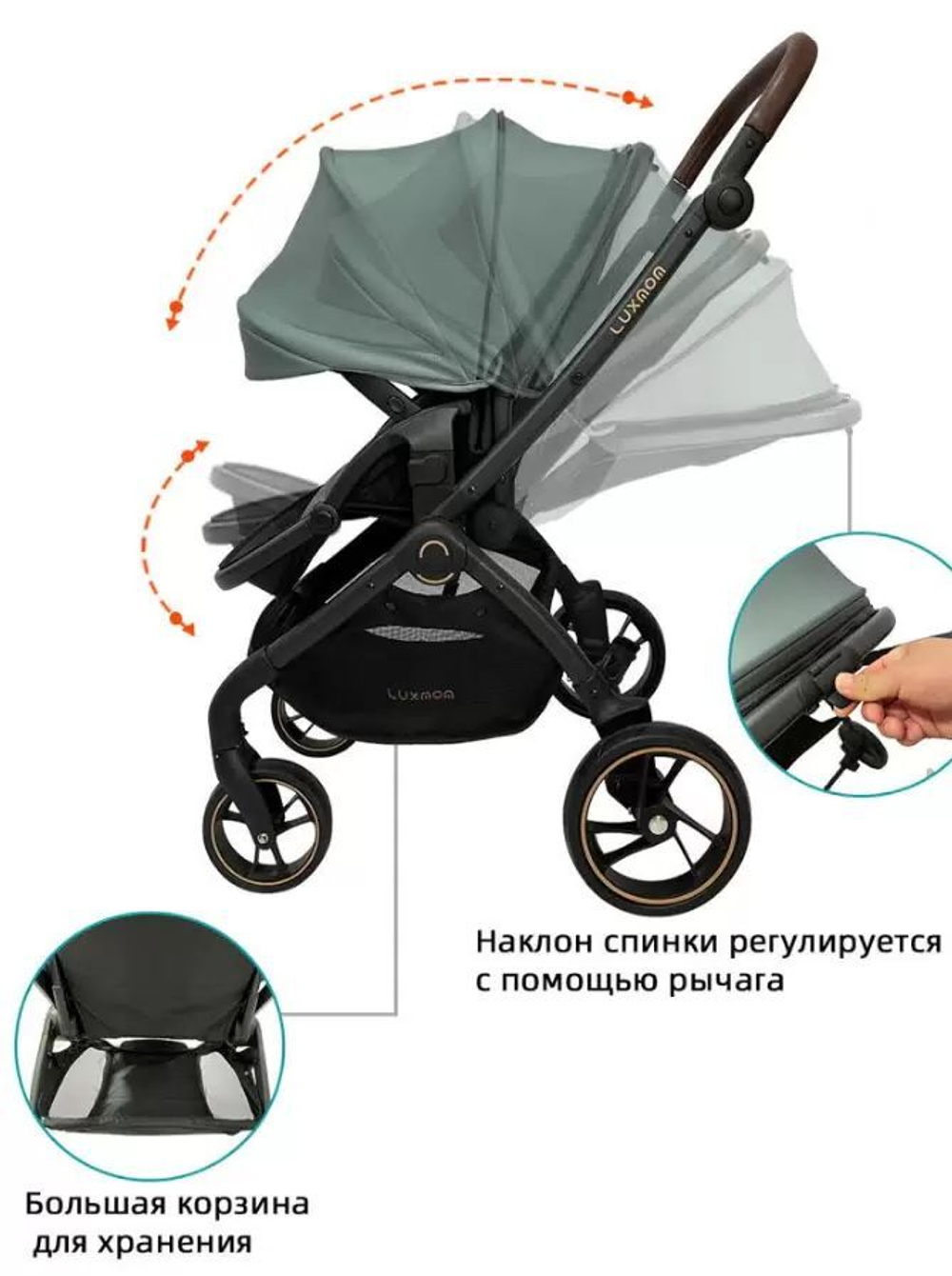 модульная коляска 3в1 Luxmom 92 , автолюлька /темно-серый цвет