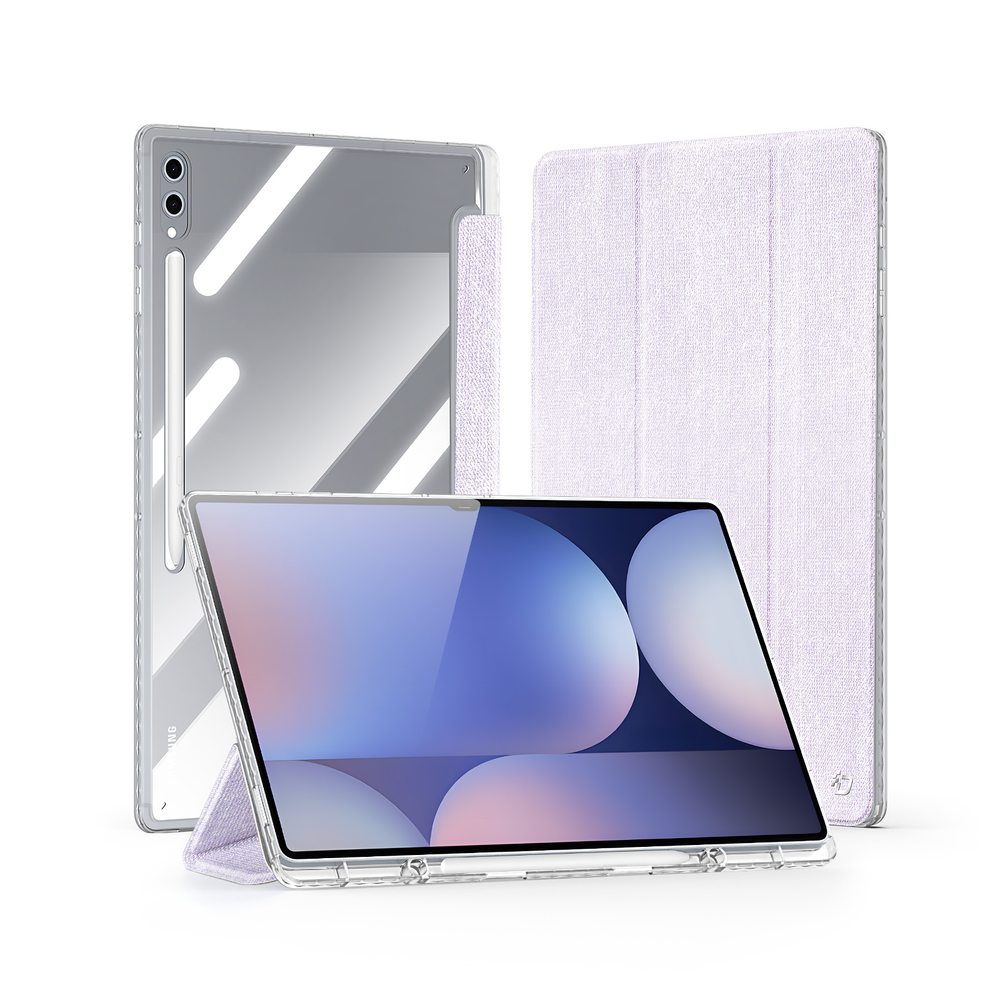 Чехол книжка фиолетового цвета от Dux Ducis для Samsung Galaxy Tab S9 Ultra, Tab S10 Ultra и Tab S8 Ultra, серия Unid Series Case, с держателем стилуса и функцией автоматического перехода в спящий режим