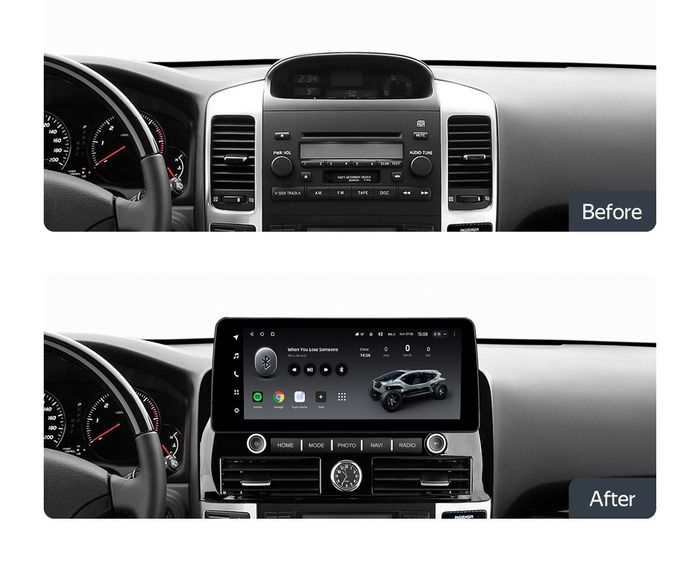 Магнитола для Toyota Land Cruiser Prado 120, Lexus GX470 (экран климата внизу) - Kuberg KP-T1230L-S10 монитор 12.3", Android 12, Быстрая, CarPlay, 4G SIM-слот