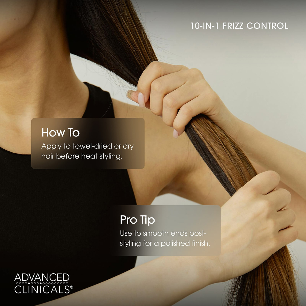 Advanced Clinicals, термозащитное средство 10 в 1 Frizz Control, для сухих и пушения волос, 222 мл (7,5 жидк. унции)