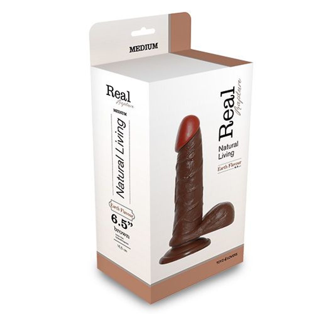 Фаллоимитатор на присоске REALISTIC DILDO REAL RAPTURE - 19 см. (Цвет: коричневый)