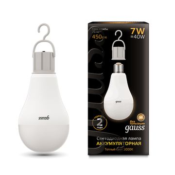 Лампа Gauss LED A60 7W E27 450lm 3000K с Li-Ion аккумулятором 102402107