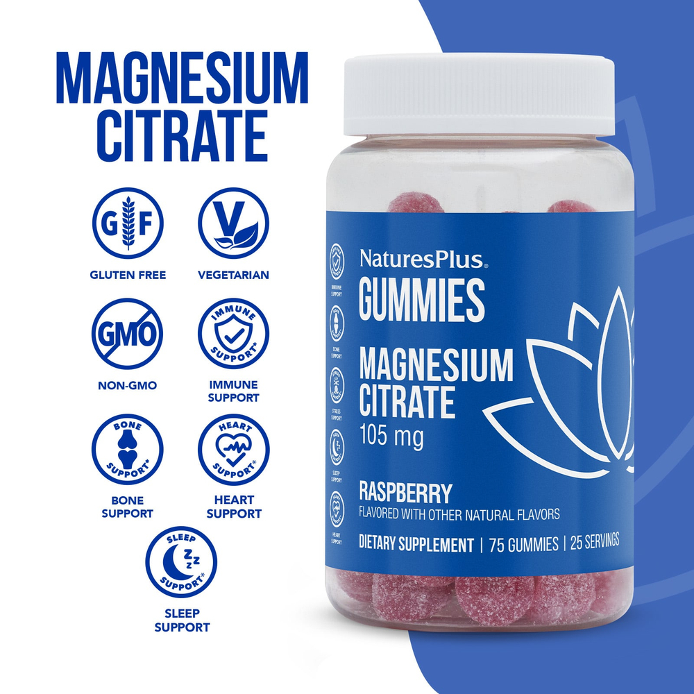 NaturesPlus, жевательные таблетки с цитратом магния, со вкусом малины, 75 жевательных таблеток (35 мг в 1 жевательной таблетке)