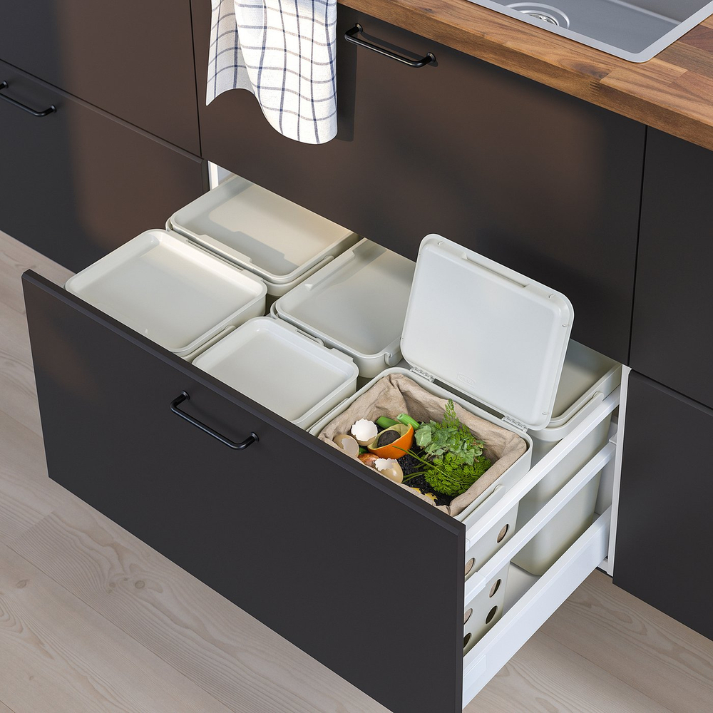 IKEA HÅLLBAR  (ИКЕА ХОЛЛБАР)  -  Ведро с крышкой для биоотходов - светло-серый 10 л