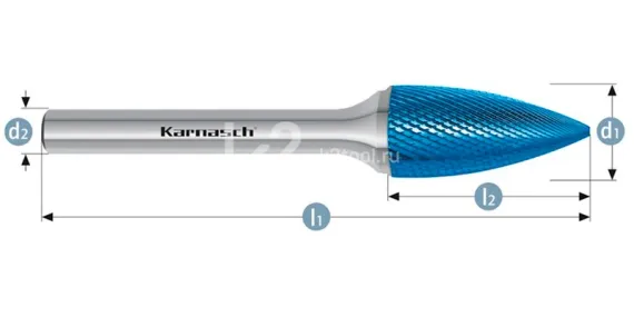 Борфреза твердосплавная Karnasch форма G, 3х6х3х38 мм, насечка HP-11 Micro, покрытие Blue-Tec, арт. 11.6085-010