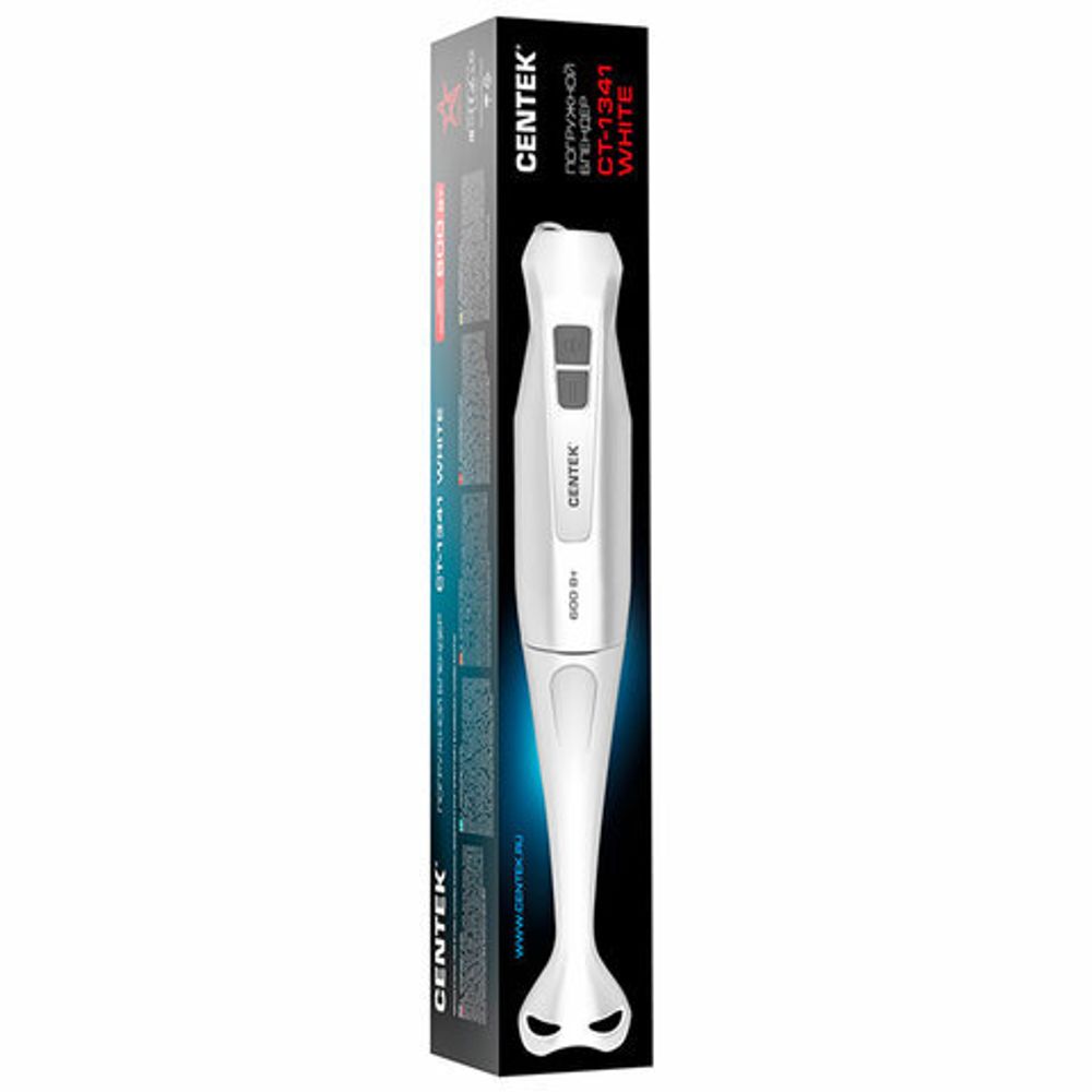 Блендер погружной CENTEK CT-1341, 600 Вт, 2 скорости, 1 насадка, белый, CT-1341 White