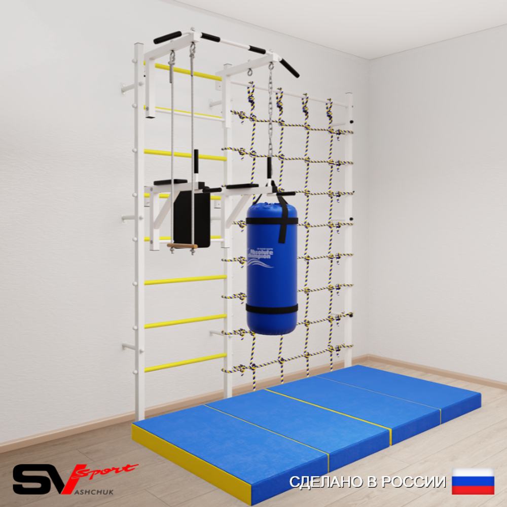 Шведская стенка Sv Sport усиленная 67350 (Турник стандарт/Брусья/Трапеция/Цепь/Мешок 15кг/Мат 2м/Канатный лаз)