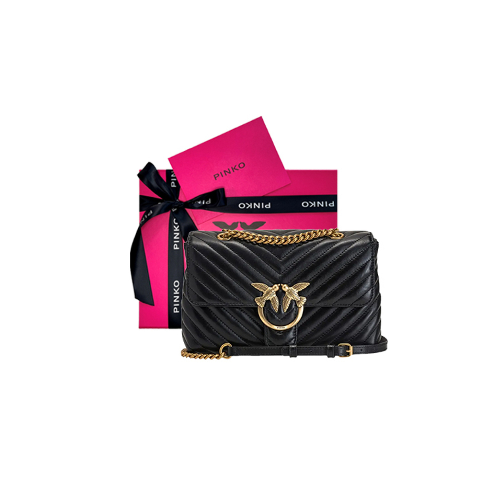 Сумка Pinko Puff V-pattern Quilted Chain Sheepskin Patchwork Cowhide Swallow Bag Shoulder Messenger Bag Black, 1P22JR-Y7SQ-Z99Q