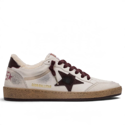 Women's Winter Golden Goose Ball Star in White with Burgundy Laces