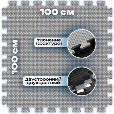 ЭВА-плитка чёрно-серая 100×100×4 см - мягкий коврик-пазл, плетёнка