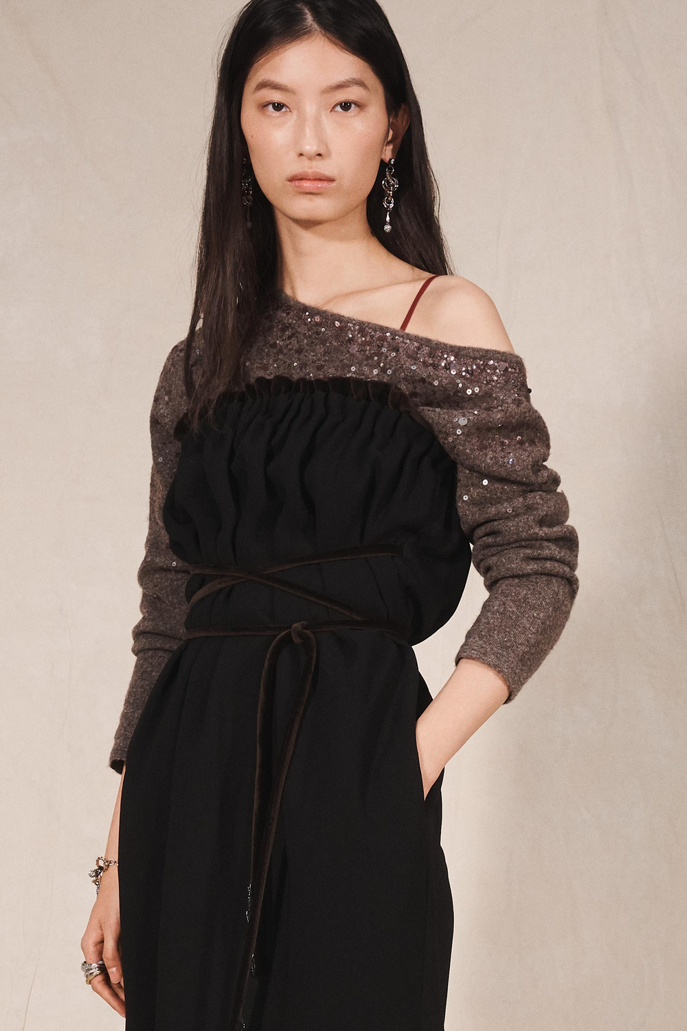 ZARA ПЛАТЬЕ МИДИ С ПОЯСОМ - LIMITED EDITION, ЧЕРНЫЙ