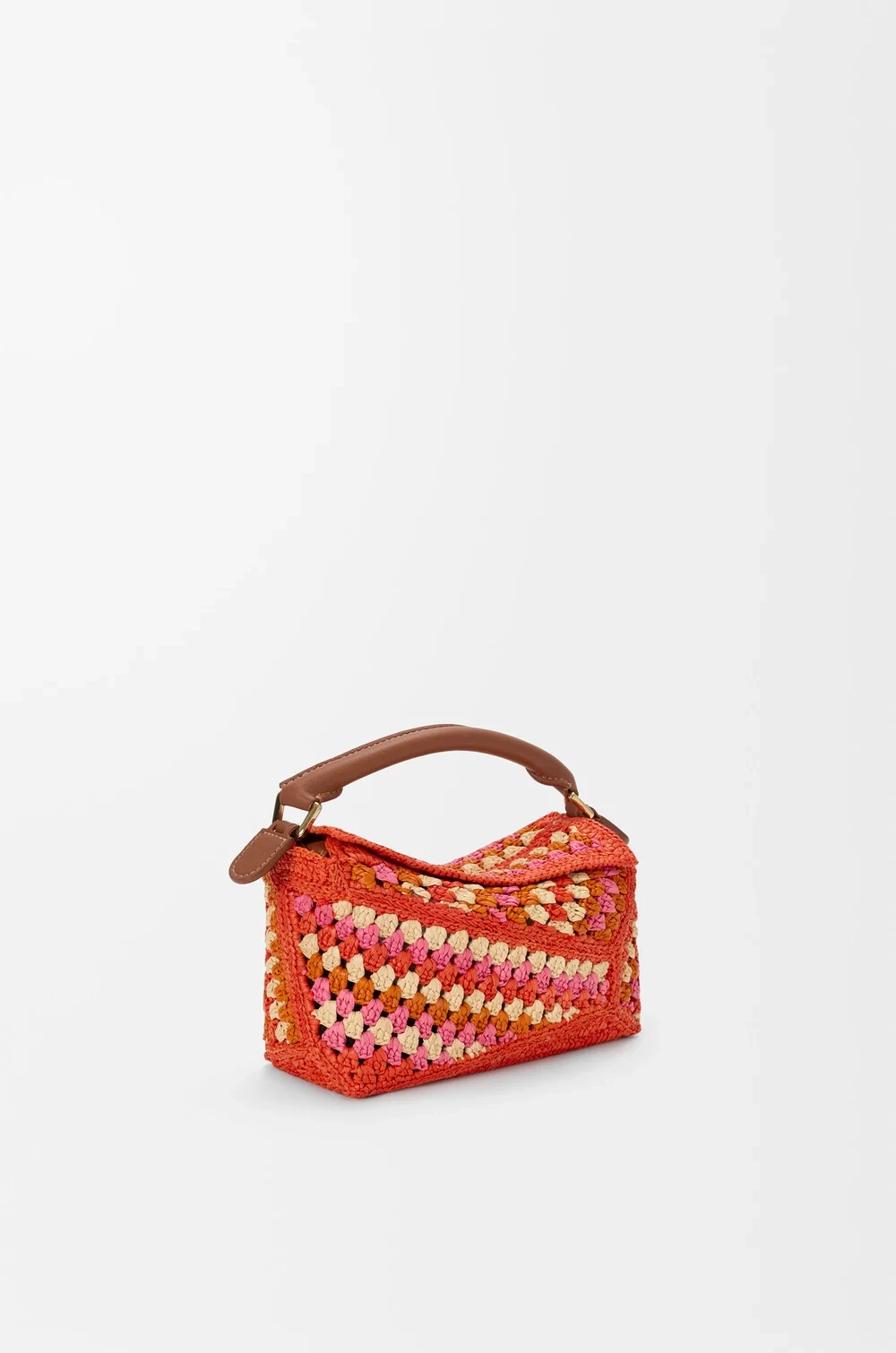 Loewe Мини-сумка Puzzle Edge из рафии и телячьей кожи, ярко-оранжевый
