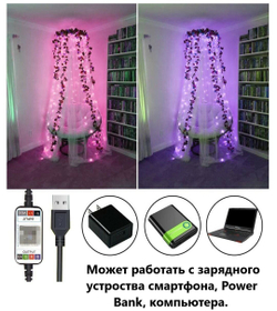 Гирлянда новогодняя светодиодная RGB управление со смартфона, для елки украшения для дома, 10 метров 100 лампочек