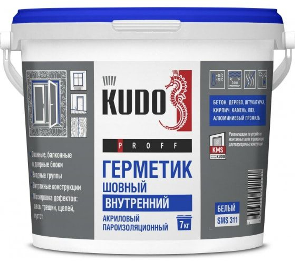 Герметик акриловый пароизоляционный шовный ВНУТРЕННИЙ KUDO PROFF, 7 кг, белый