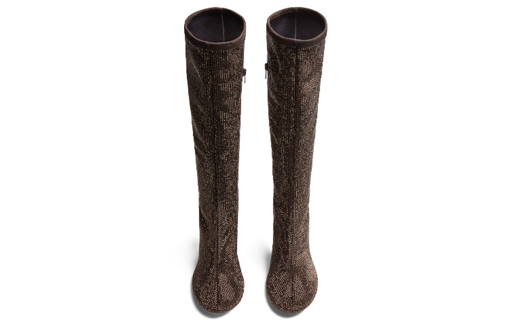 Bottega Veneta Dot BV Sparkle Suede Knee High Boots 9cm Women"s Brown