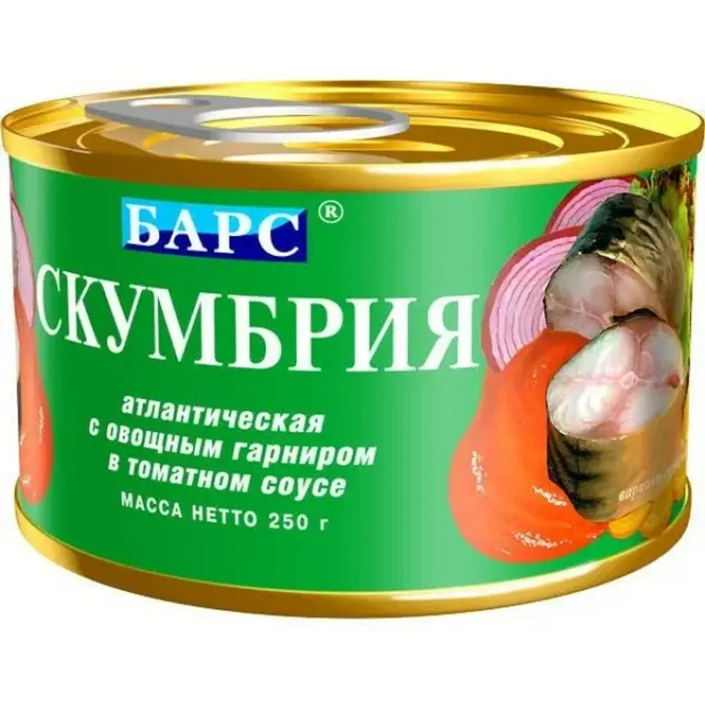 Скумбрия атл с овощным гарниром 1/250 ТМ Барс
