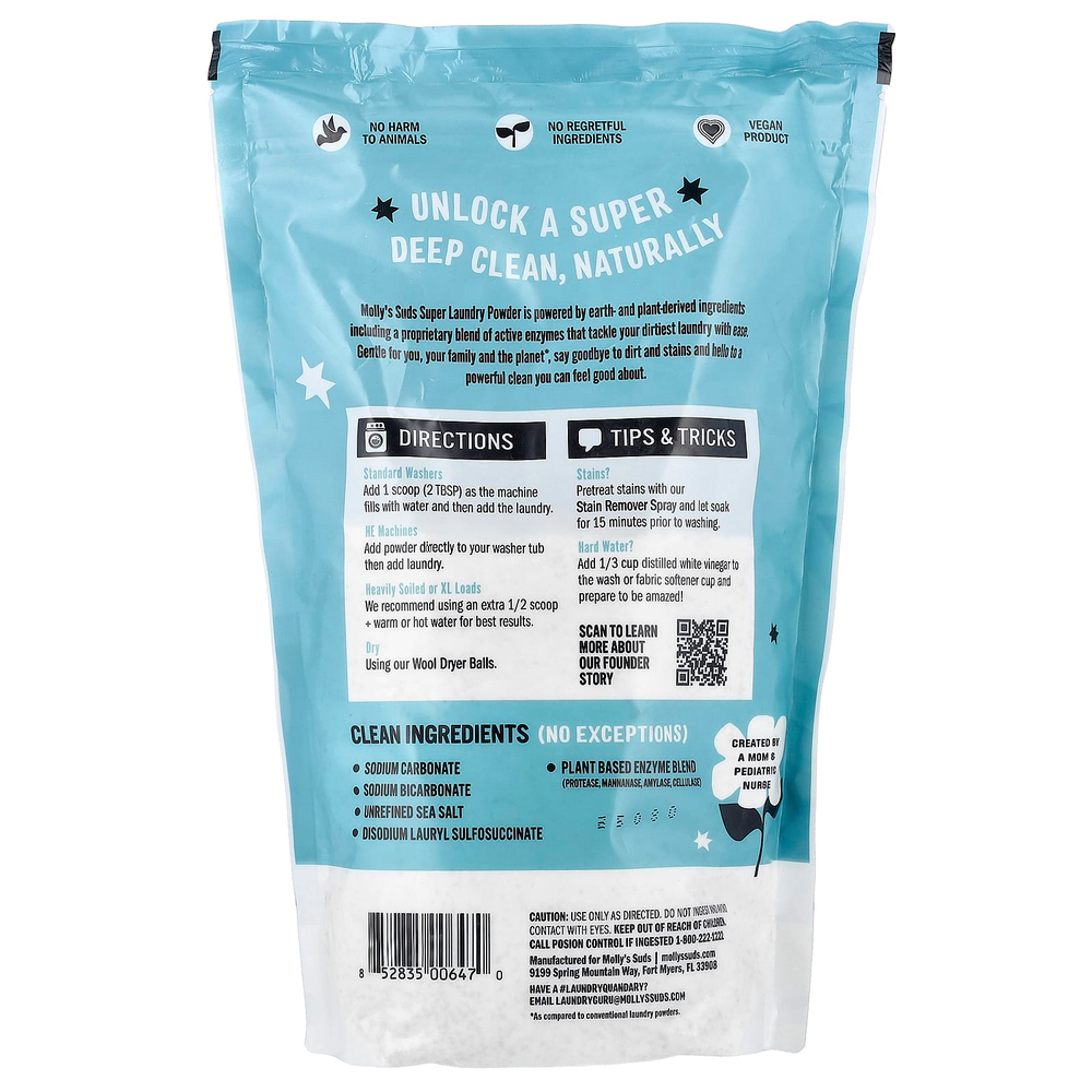 Molly's Suds, Super Laundry Powder, порошок для стирки, без запаха, 60 загрузок, 1,7 кг (60 унций)