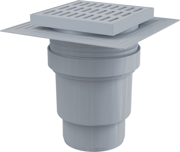 Сливной трап 150×150/110 прямой, решетка серая Alcadrain (Alcaplast) APV11