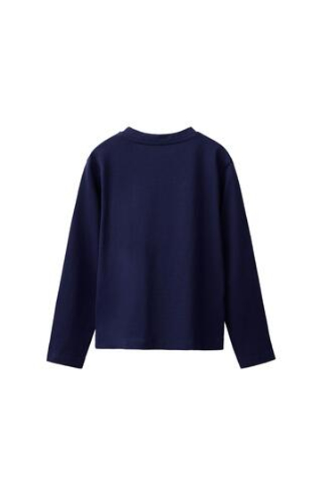 ZARA ОДНОТОННАЯ ФУТБОЛКА С ДЛИННЫМИ РУКАВАМИ, СИНИЙ/ИНДИГО