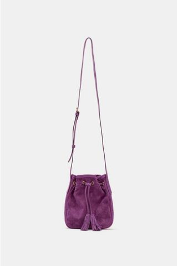 ZARA КОЖАНАЯ МИНИ-СУМКА СО СБОРКОЙ, ЛИЛОВЫЙ