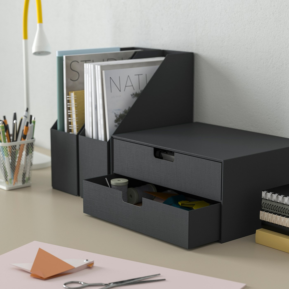 IKEA FJÄDERHARV  (ИКЕА ФЙЭДЕРХАРВ)  -  Мини-комод с 2 ящиками - антрацит 32х25 см