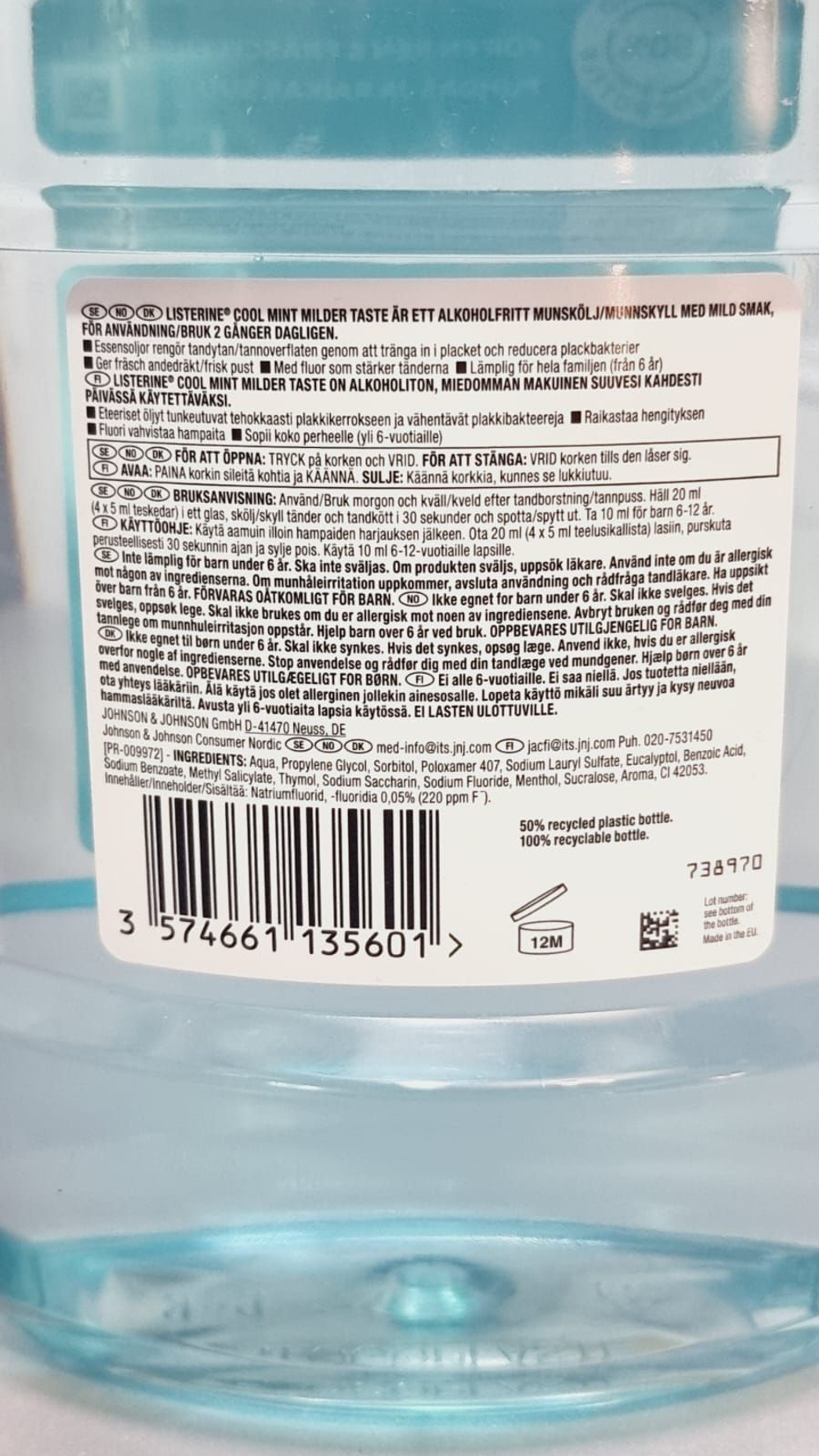 Ополаскиватель для рта Listerine Cool Mint , с фтором, без спирта мягкий вкус 1000 мл ( Германия)