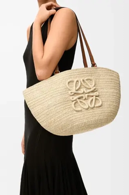 Loewe Средняя сумка-корзина Eclipse из рафии и телячьей кожи, натуральный/коричневый