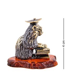 Народные промыслы AM-3625 Фигурка «Кот ученый» (латунь, янтарь)