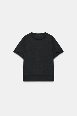 ZARA МЯГКИЙ ТОП С КОРОТКИМИ РУКАВАМИ, ТЕМНО-СЕРЫЙ