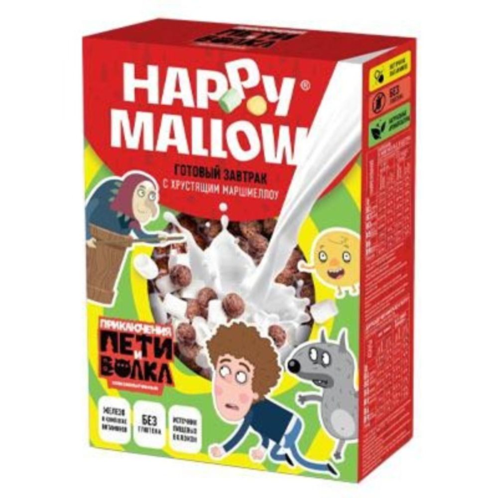 HAPPY MALLOW ПРИКЛЮЧЕНИЯ ПЕТИ И ВОЛКА сухой завтрак с хрустящим маршмеллоу, 240 г.