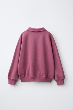 ZARA ТОЛСТОВКА ПОЛО С ТЕКСТОВЫМ ПРИНТОМ, БАКЛАЖАННЫЙ