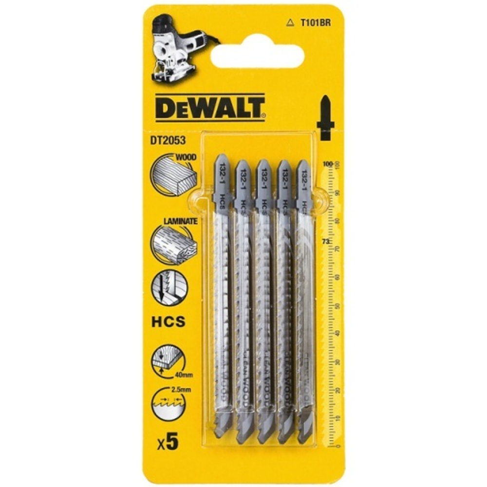 Пилки для лобзика по дереву (100 мм; шаг зубьев 2.5 мм) 5 шт. DEWALT DT 2053