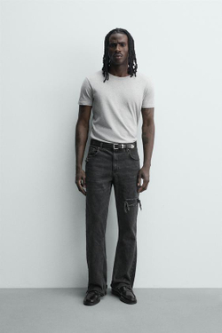 ZARA ДЖИНСЫ FLARE FIT С РАЗРЕЗАМИ, ЧЕРНЫЙ