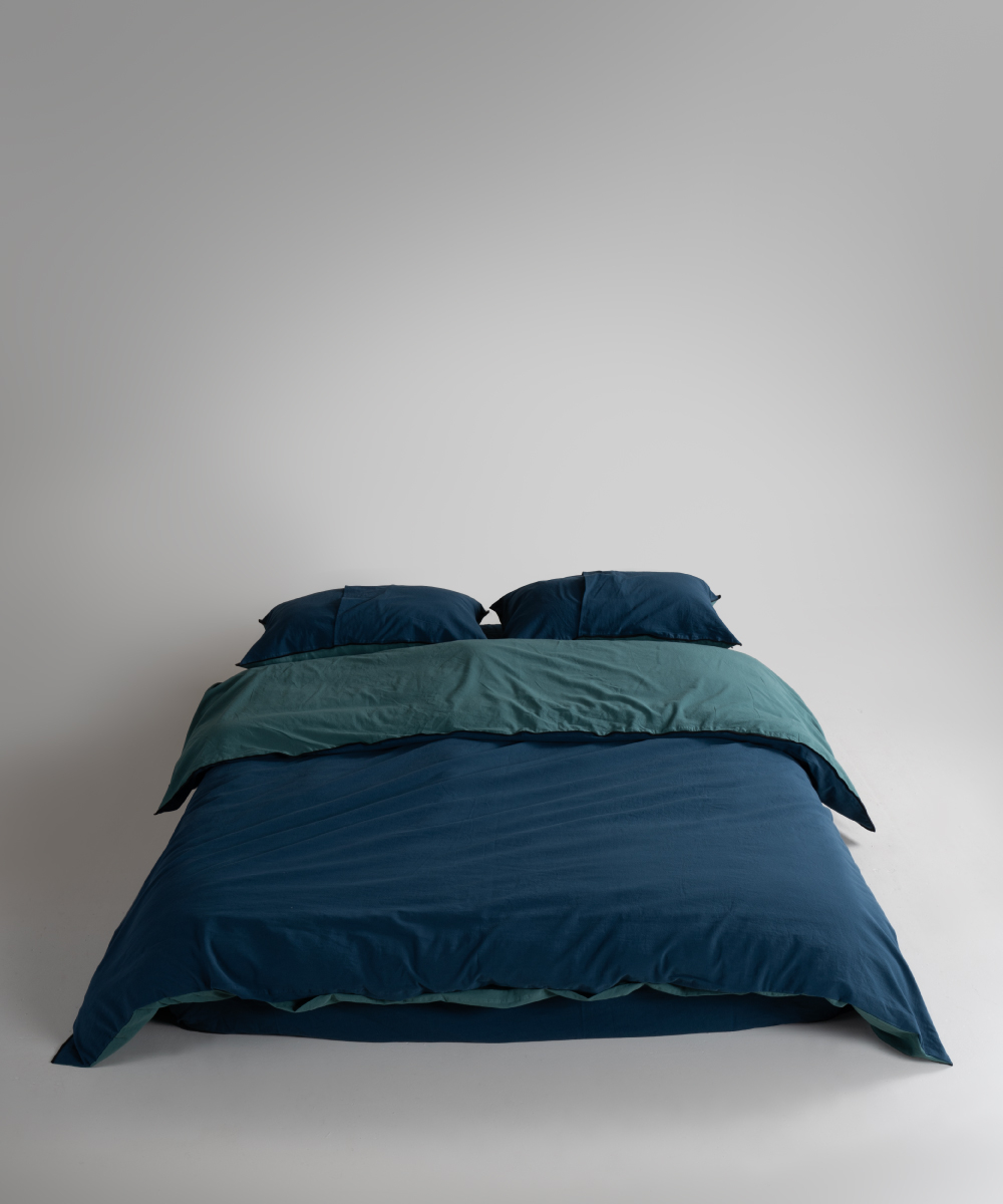 Lımasso КПБ 4 пр. Stonewashed Essualte Dark Green-Dress Blue пододеяльник 200*220, простынь 240*260, наволочки 50*70 2шт