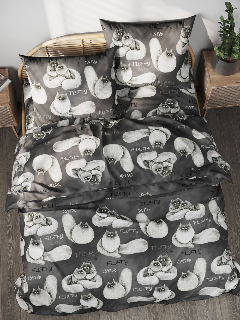 Наволочка комплект 2шт поплин Сказка "Fluffy" 50x70 см на молнии