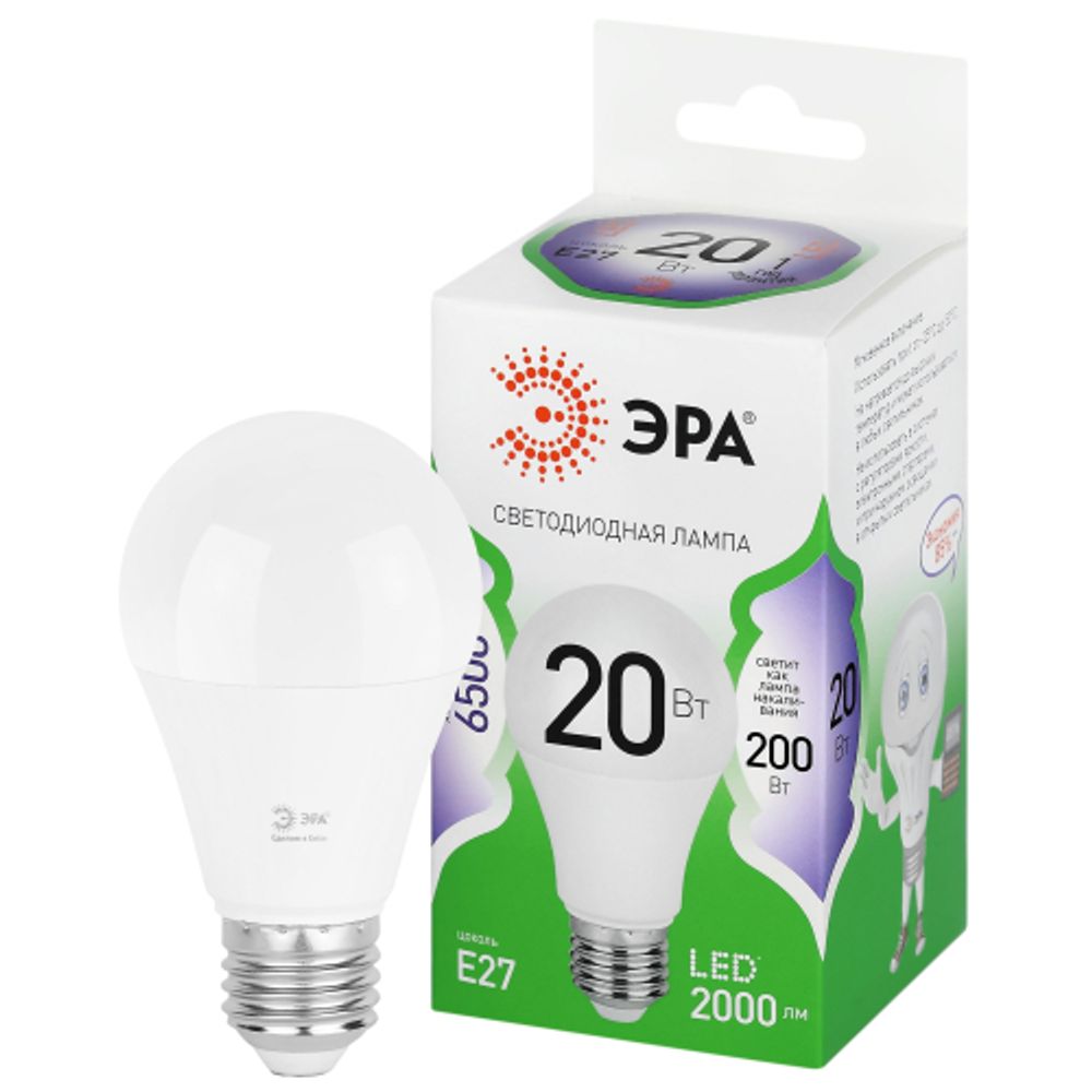 Лампа светодиодная ЭРА GREEN LINE LED A60-20W-865-E27 GL 20Вт груша холодный свет E27 | Лампы cветодиодные Груша (A)
