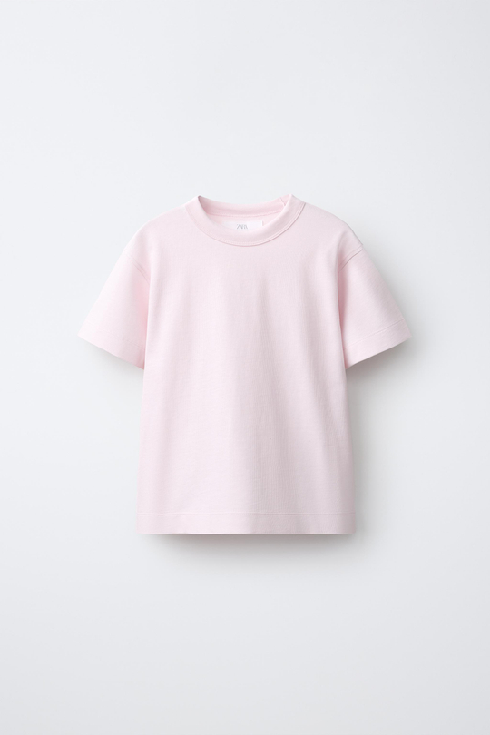 ZARA ОДНОТОННАЯ ФУТБОЛКА HEAVY JERSEY, РОЗОВЫЙ