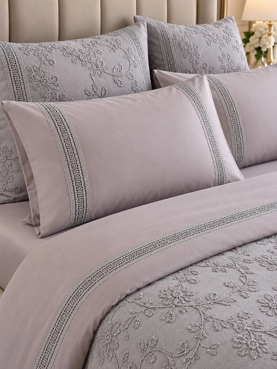 Gelin Home КПБ 7 пр. ELMINA серый цвет покрывало 240*260, пододеяльник 200*220, простынь 240*260, наволочки 50*70 2шт, декоративные наволочки 50*70 2шт GLNS401 — фото 2