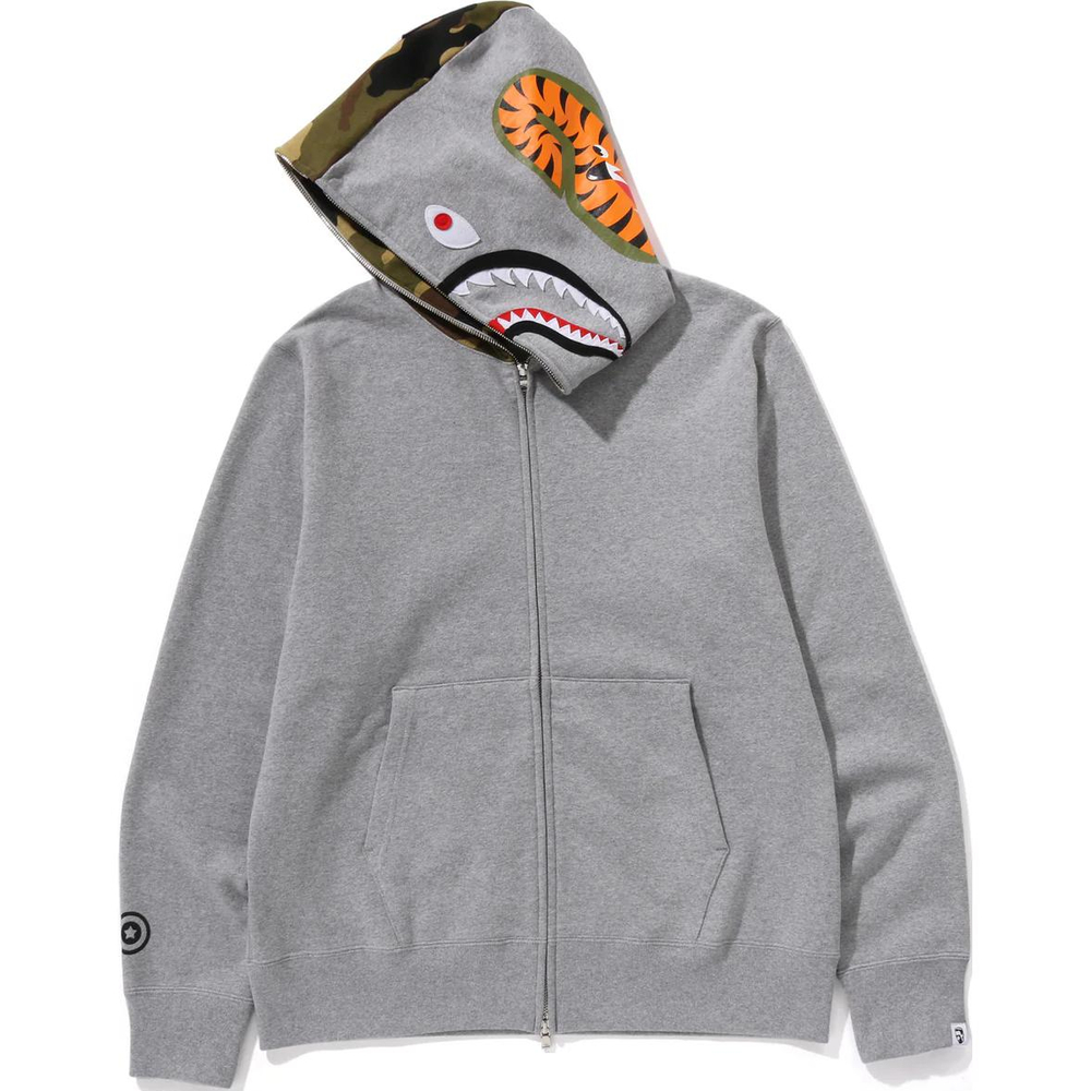 A Bathing Ape Bathing Ape Shark Pattern Hooded Zip Up Свитшот серый