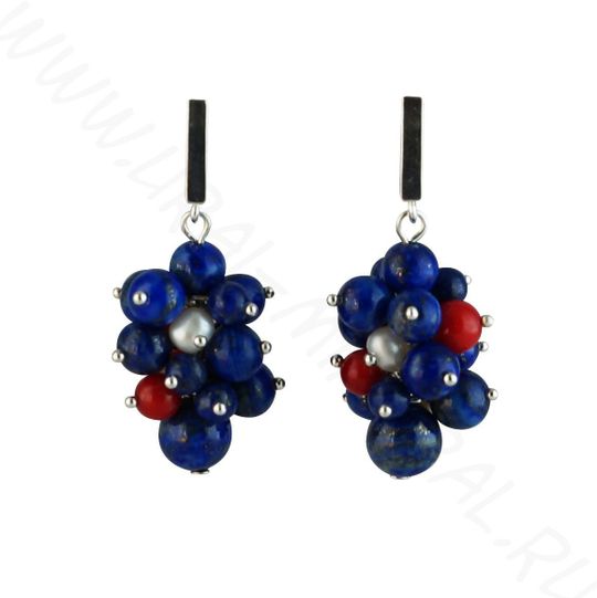 Серьги из лазурита, коралла, жемчуга