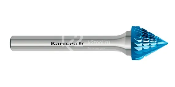 Борфреза твердосплавная Karnasch форма J (зенкер с вершиной 60°), 6х6х6х50 мм, универсальная насечка HP-3, покрытие Blue-Tec, арт. 11.5101-010