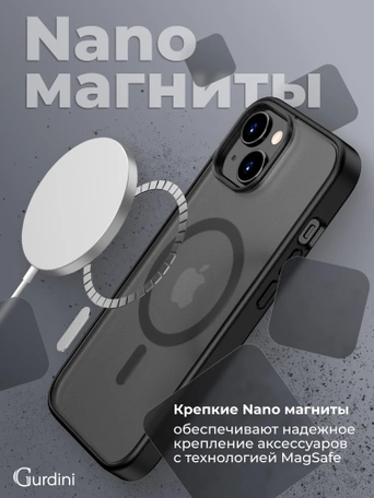 Чехол накладка iPhone 15 6.1" Gurdini Shockproof Case with Magsafe Black