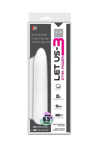 Белый классический вибратор с питанием от USB LET US-B VIBRATOR WHITE - 17 см. (Цвет: белый)