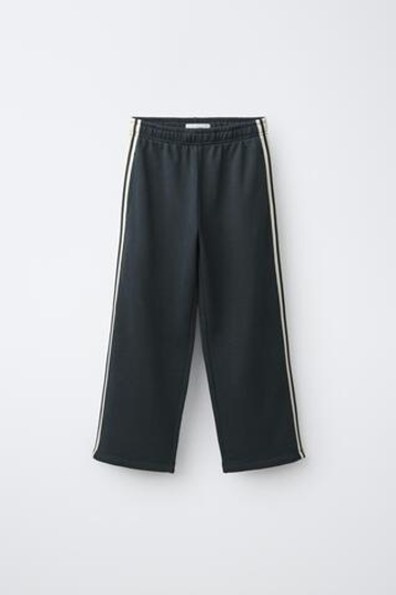 ZARA КОМПЛЕКТ ИЗ ТОЛСТОВКИ НА МОЛНИИ И БРЮК WIDE LEG С ЛАМПАСАМИ, СИНИЙ