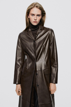 Massimo Dutti Приталенное кожаное пальто - Limited Edition, коричневый