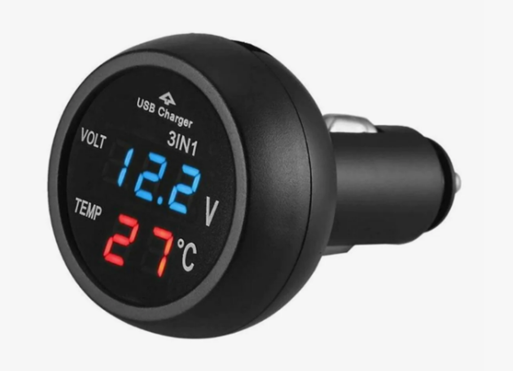 Вольтметр электронный в прикуриватель 12v\24v CAR CHARGER (2USB 3,1А+1,0А) с термометром 3в1 RV-035